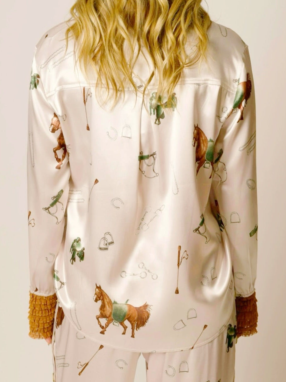 Equestrian Satin Button Down Blouse