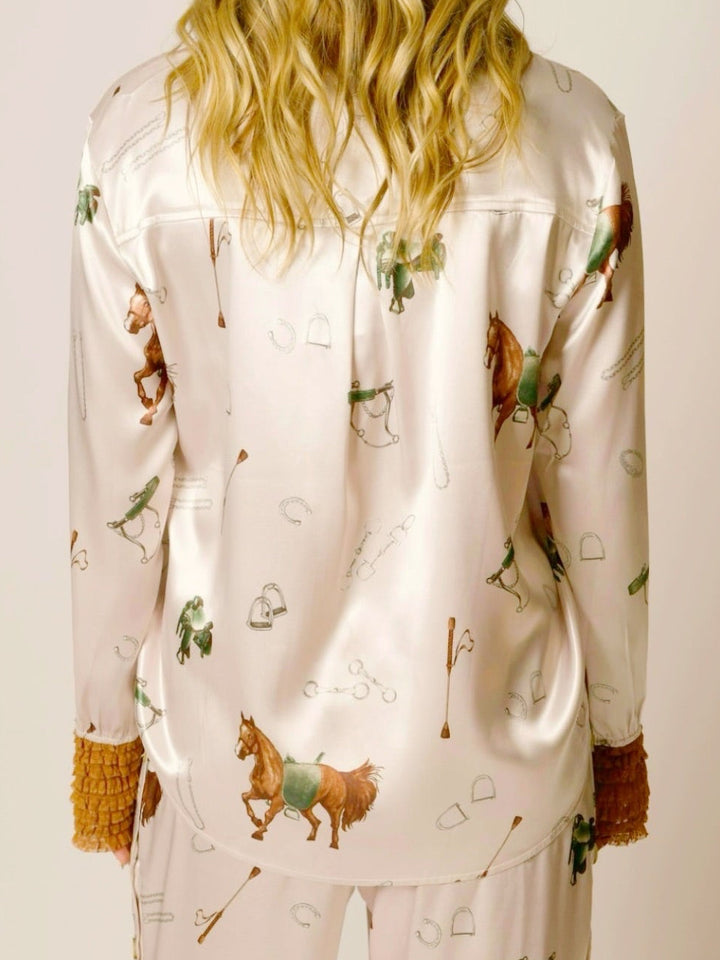 Equestrian Satin Button Down Blouse