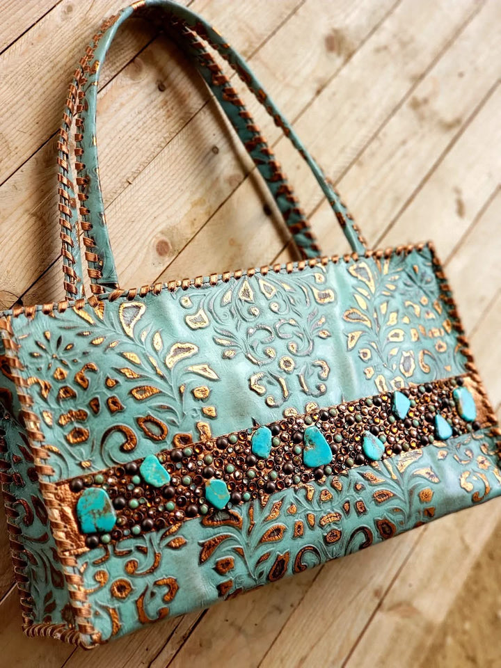 Kurtmen Turquoise Short Wedge Tote with Galaxy Accent Band