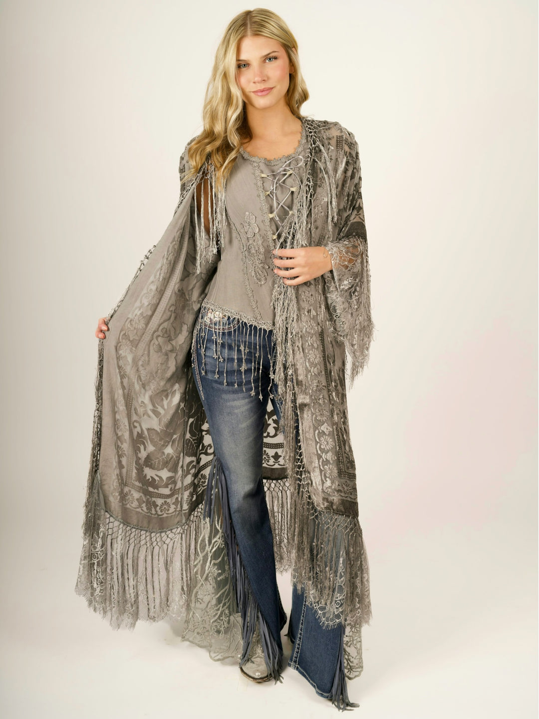 Stevie Nicks Burnout Velvet & Lace Duster