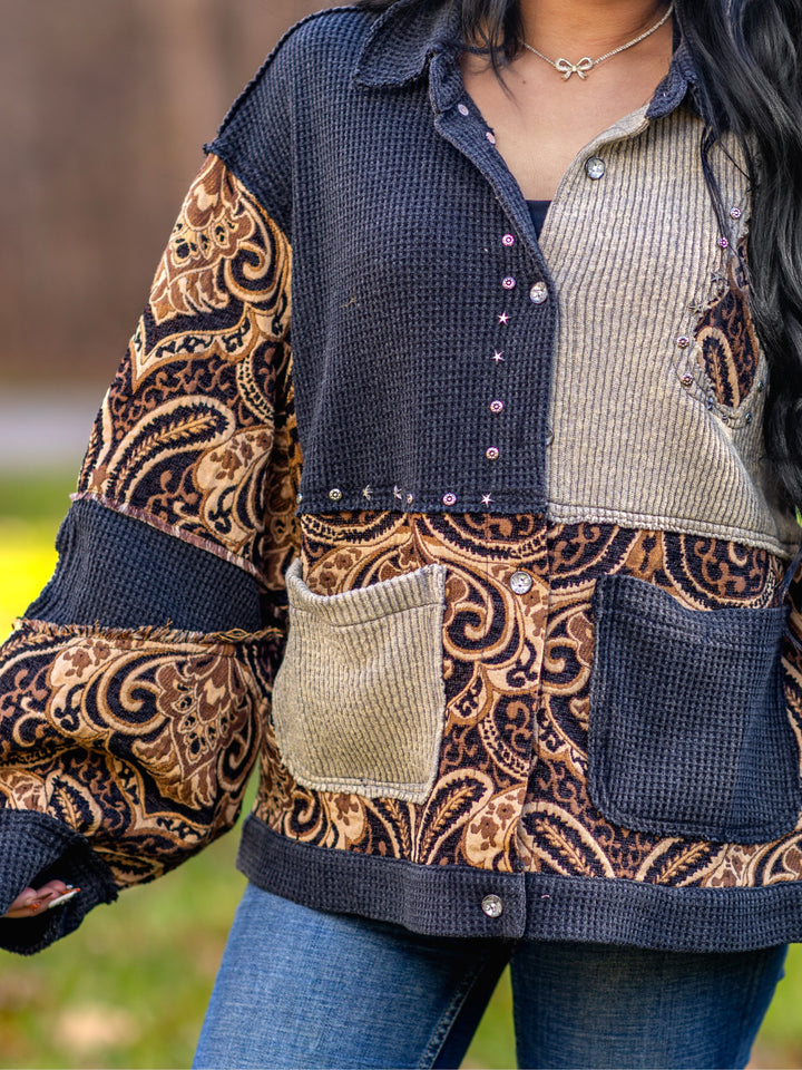 POL Vintage Boho Balloon Sleeve Oversized Jacket