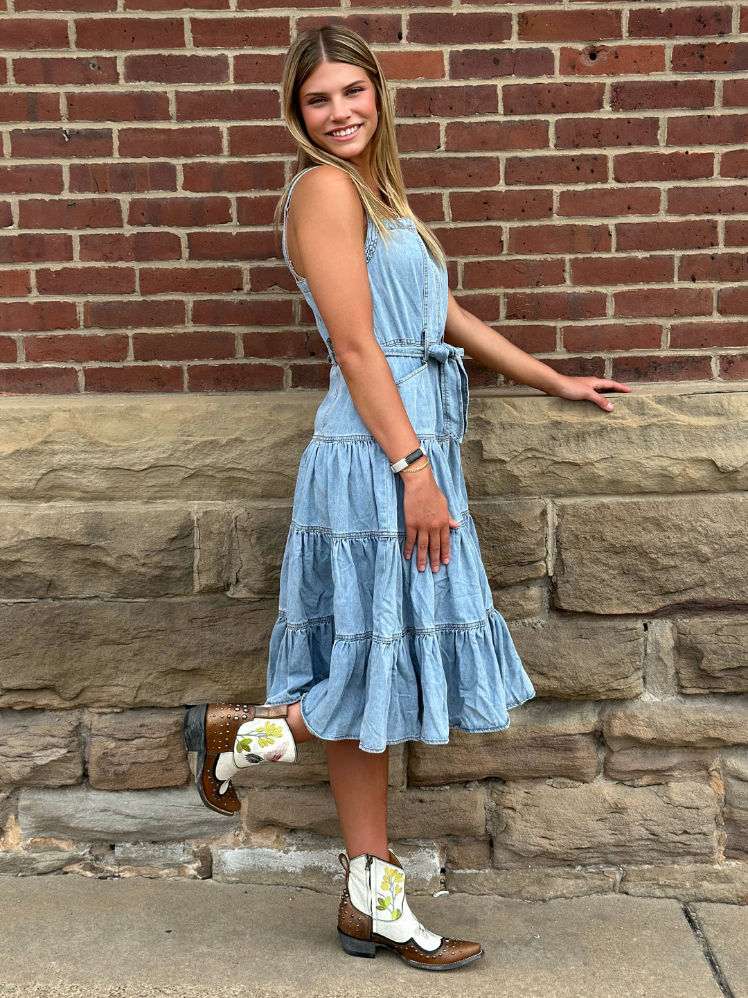 Riley Denim Tiered Midi Dress