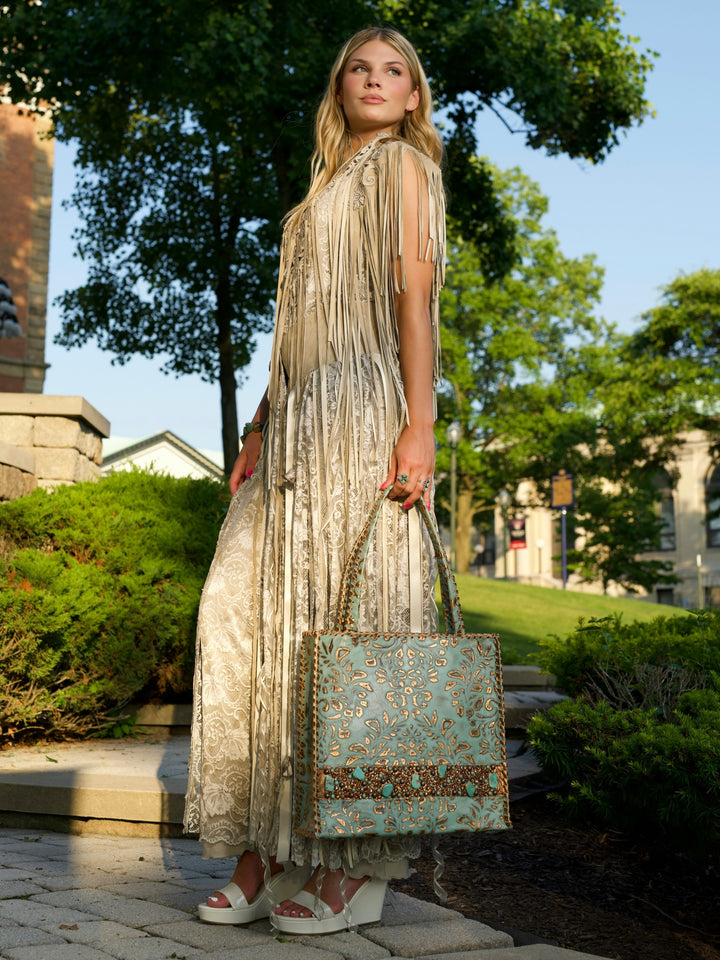 Kurtmen Turquoise Galaxy Tall Box Tote Bag