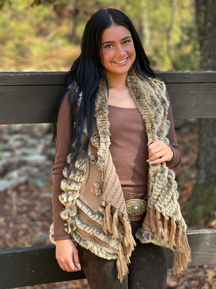 Natural Rex Rabbit Pocket Shawl Vest