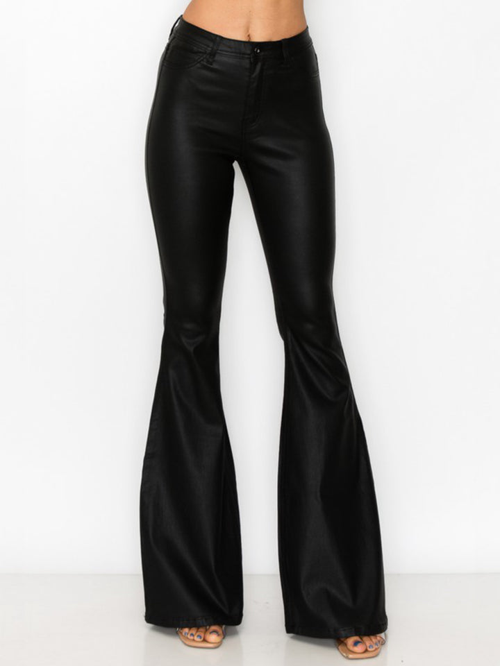 High Waist Super Stretch Coated PU Flare Pants