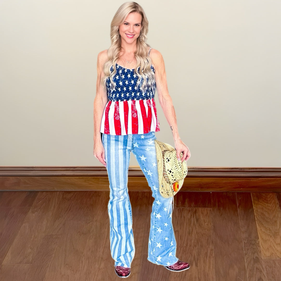 American Flag Smocked Tank Top