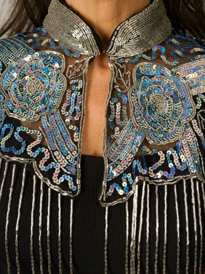 Iridescent Blue Beaded Cape