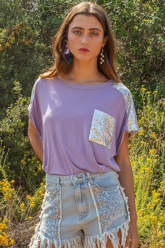 Sequin Raglan Sleeve Tee - Salt and Grace Boutique