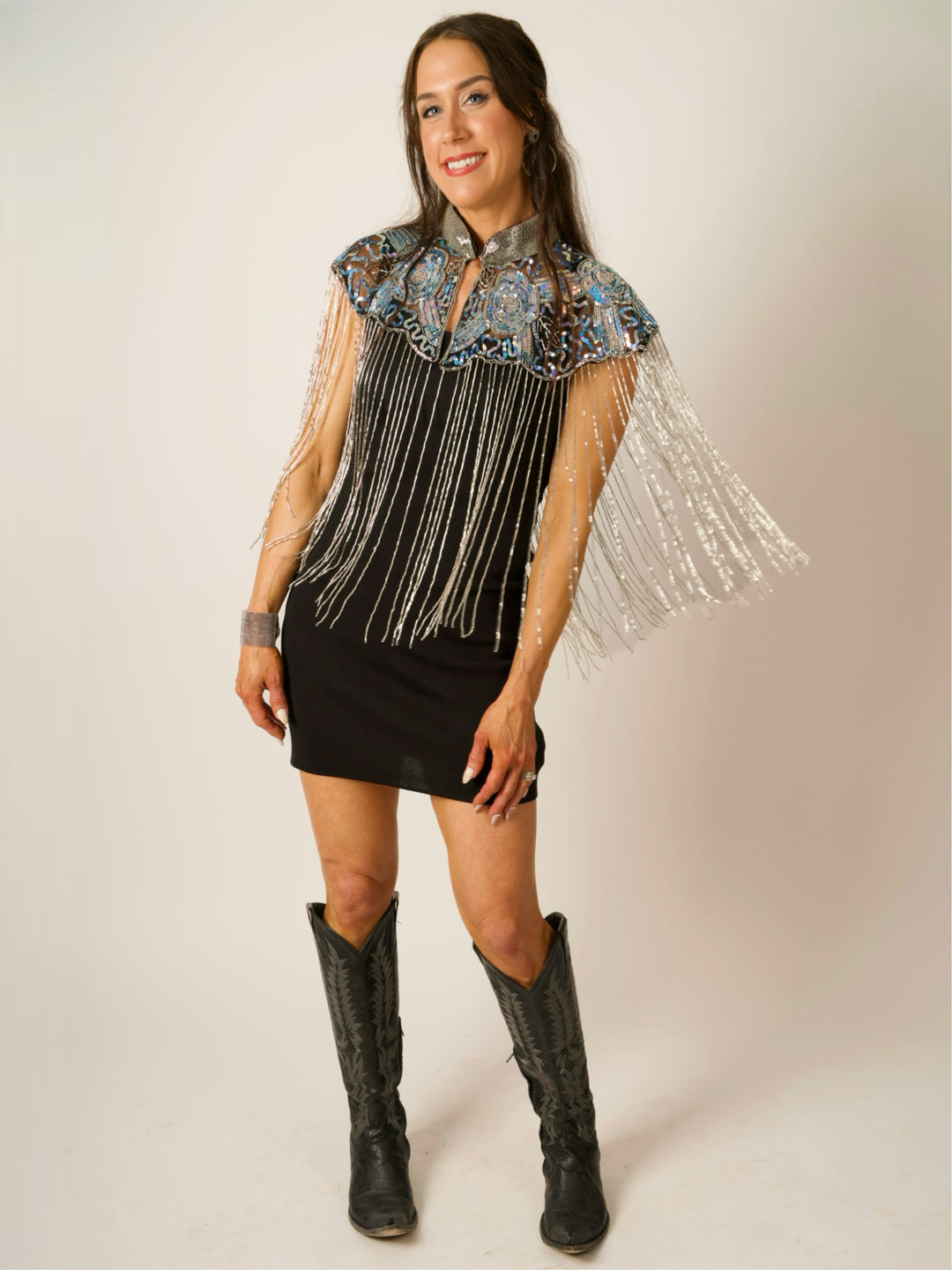 Iridescent Blue Beaded Cape