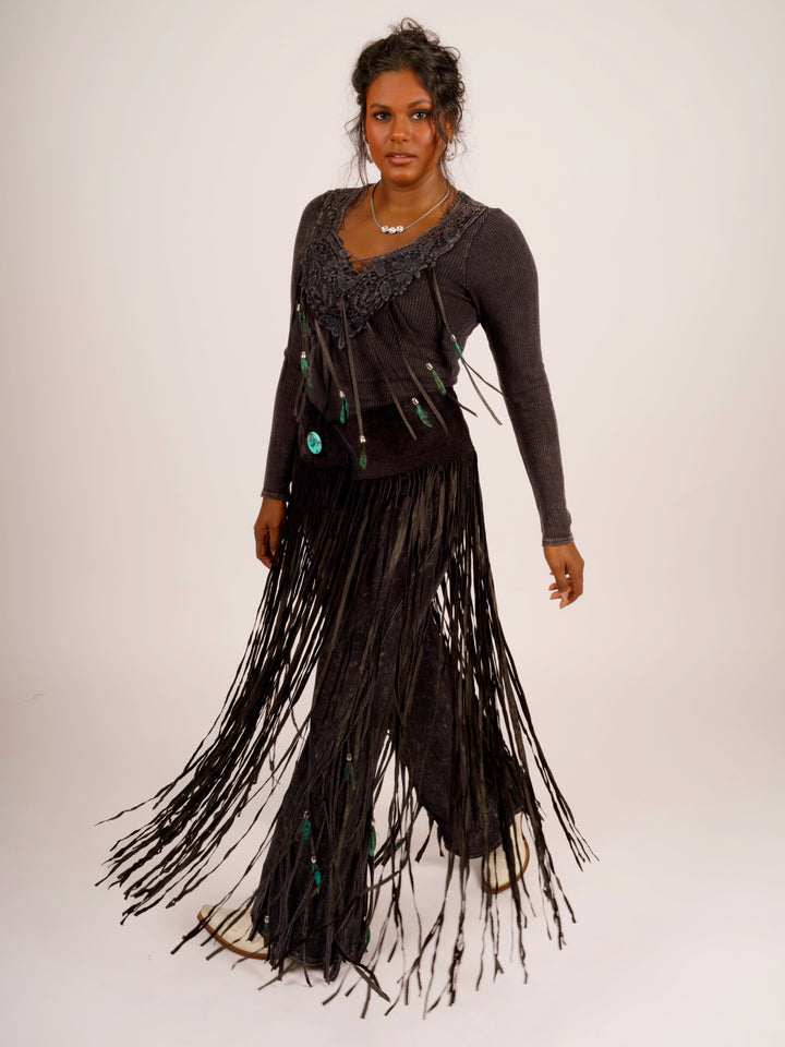 Fringe & Features Long Sleeve Top Black