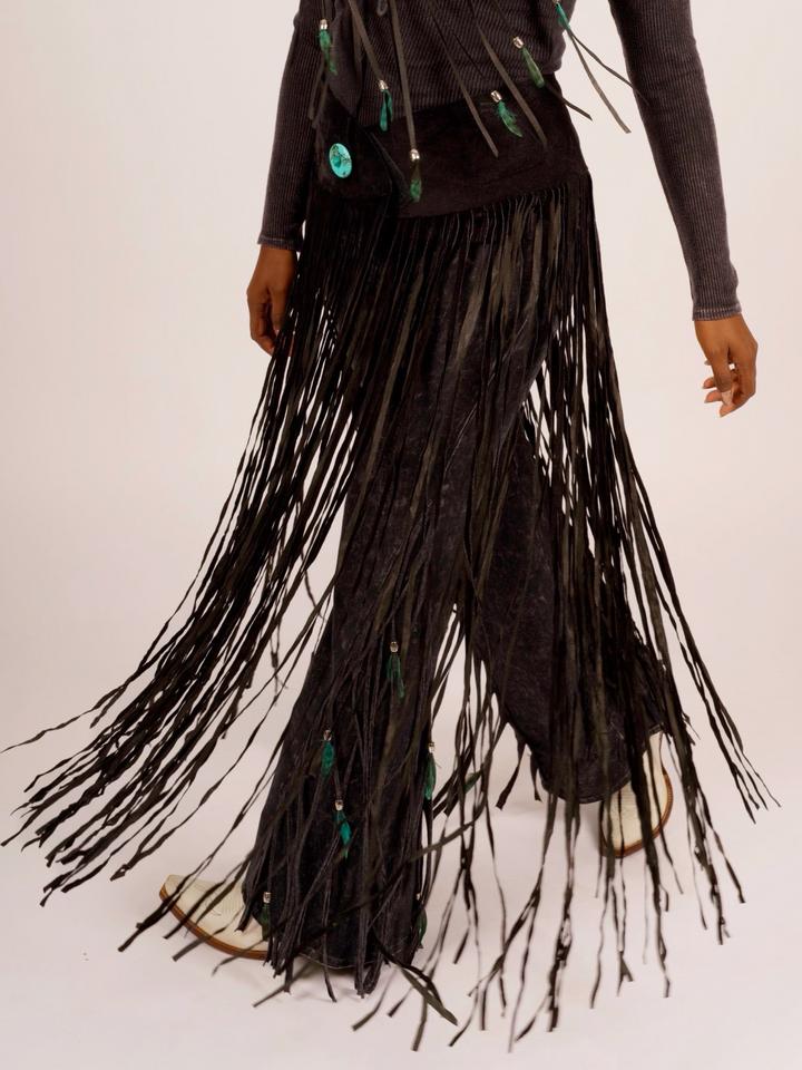 Lainey Long Fringe Black Western Belt by Pat Dahnke