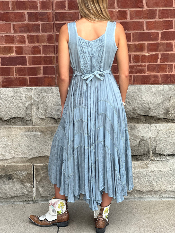 Ash Grey Lace Up Front Tiered Midi Dress