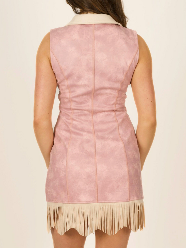 Rodeo Belle Pink Faux Suede Fringe Dress