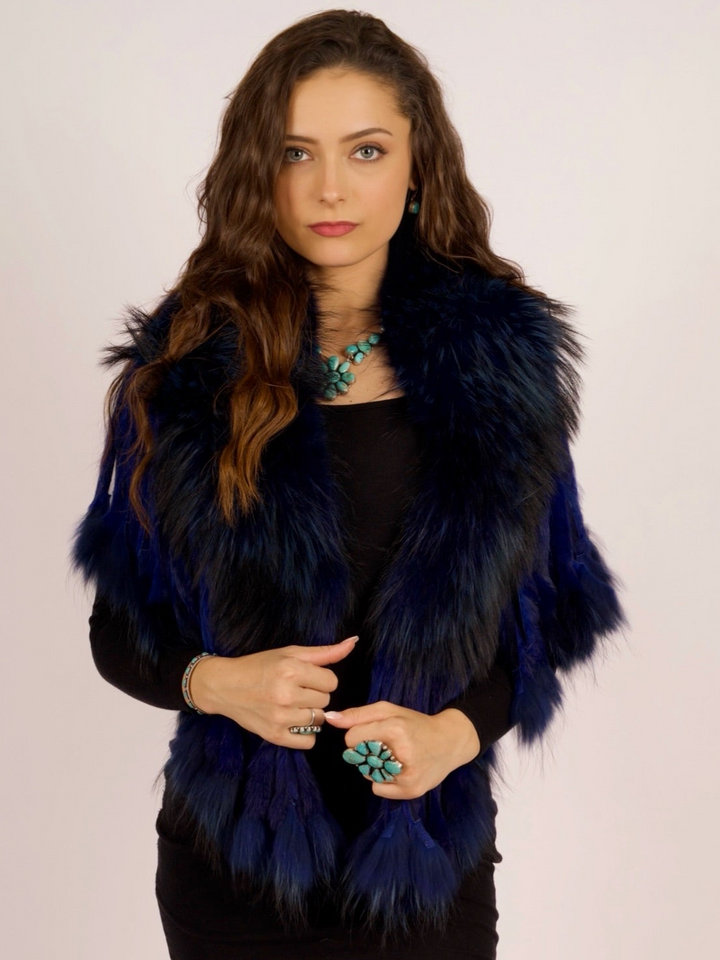 Royal Blue Raccoon Fur Collar