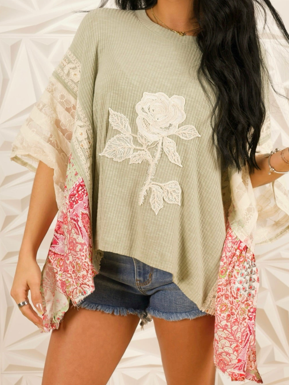 POL Isabel Embroidered Boho Knit Oversized Top