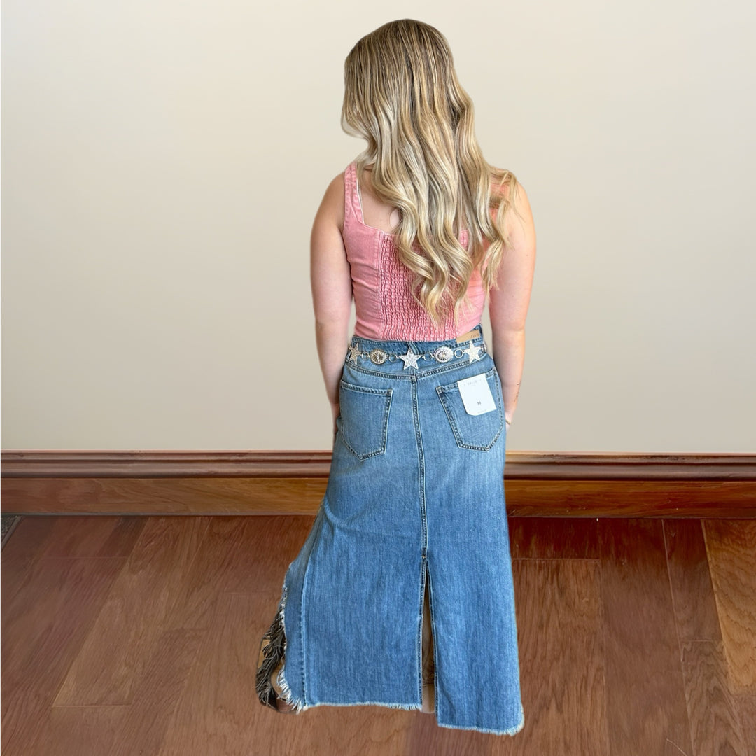 Blue Jean Babe Mid-Rise Denim Skirt - Salt and Grace Boutique