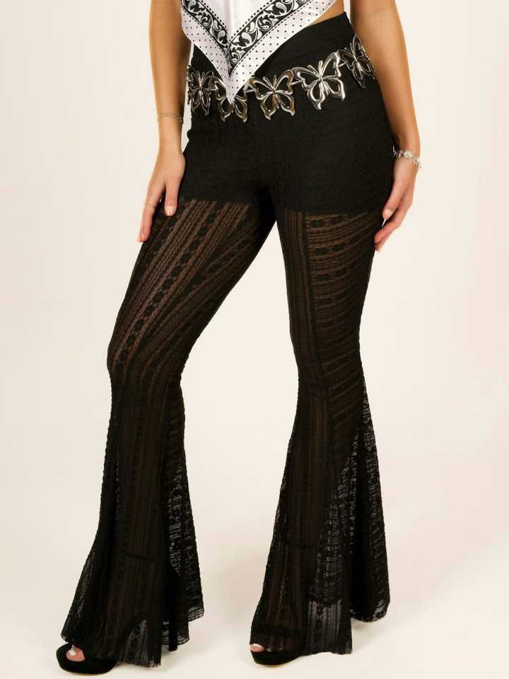 High Waisted Striped Lace Flare Pants