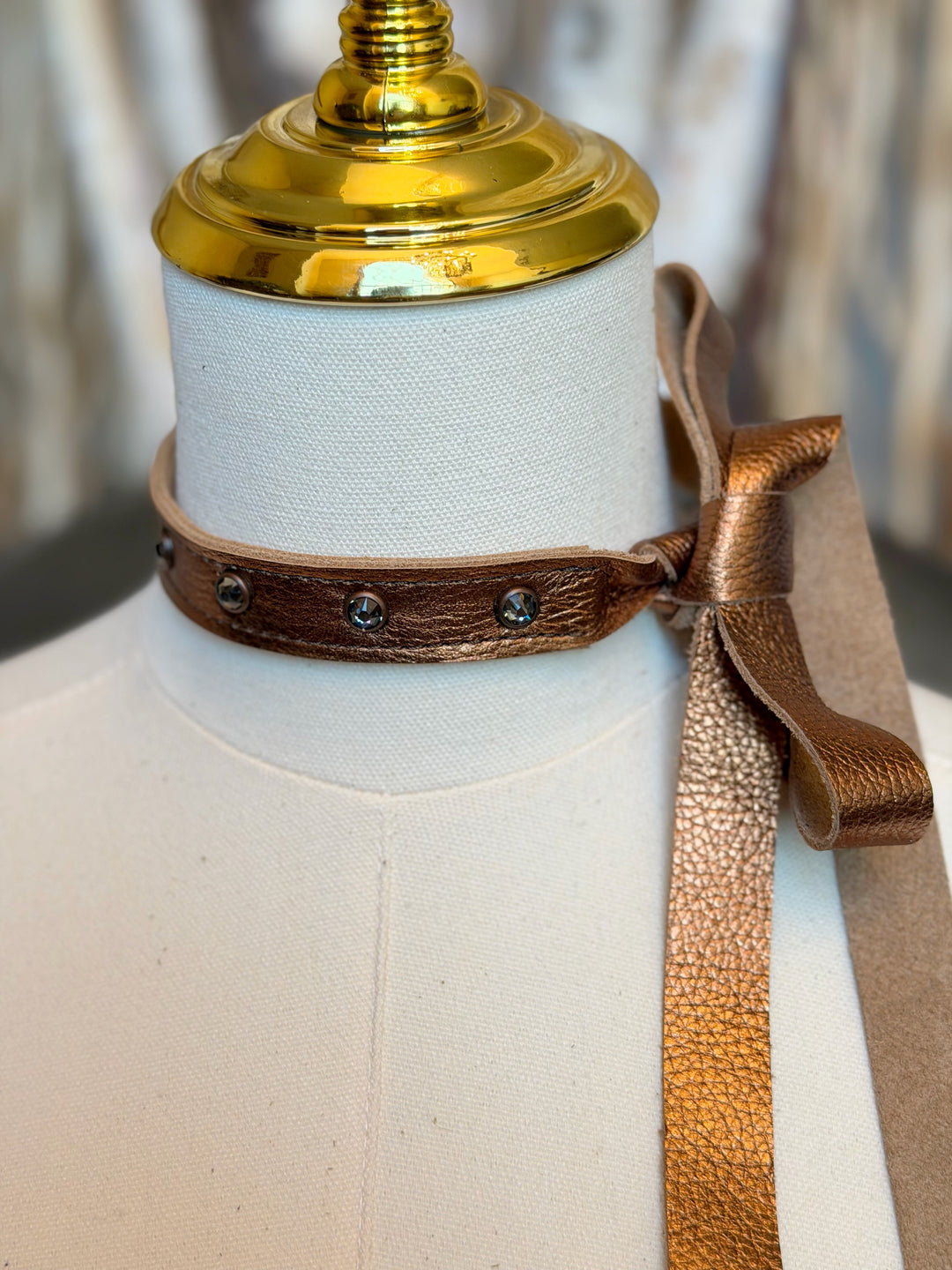Mocha Leather Smokey Topaz Crystal  Choker Necklace