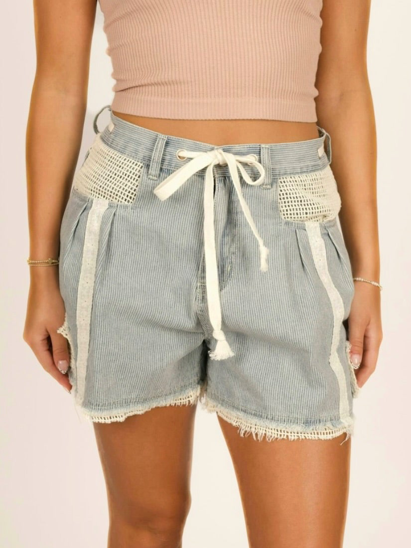 POL Striped Denim Wide Leg Shorts