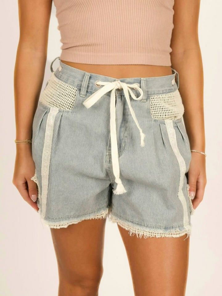 POL Striped Denim Wide Leg Shorts
