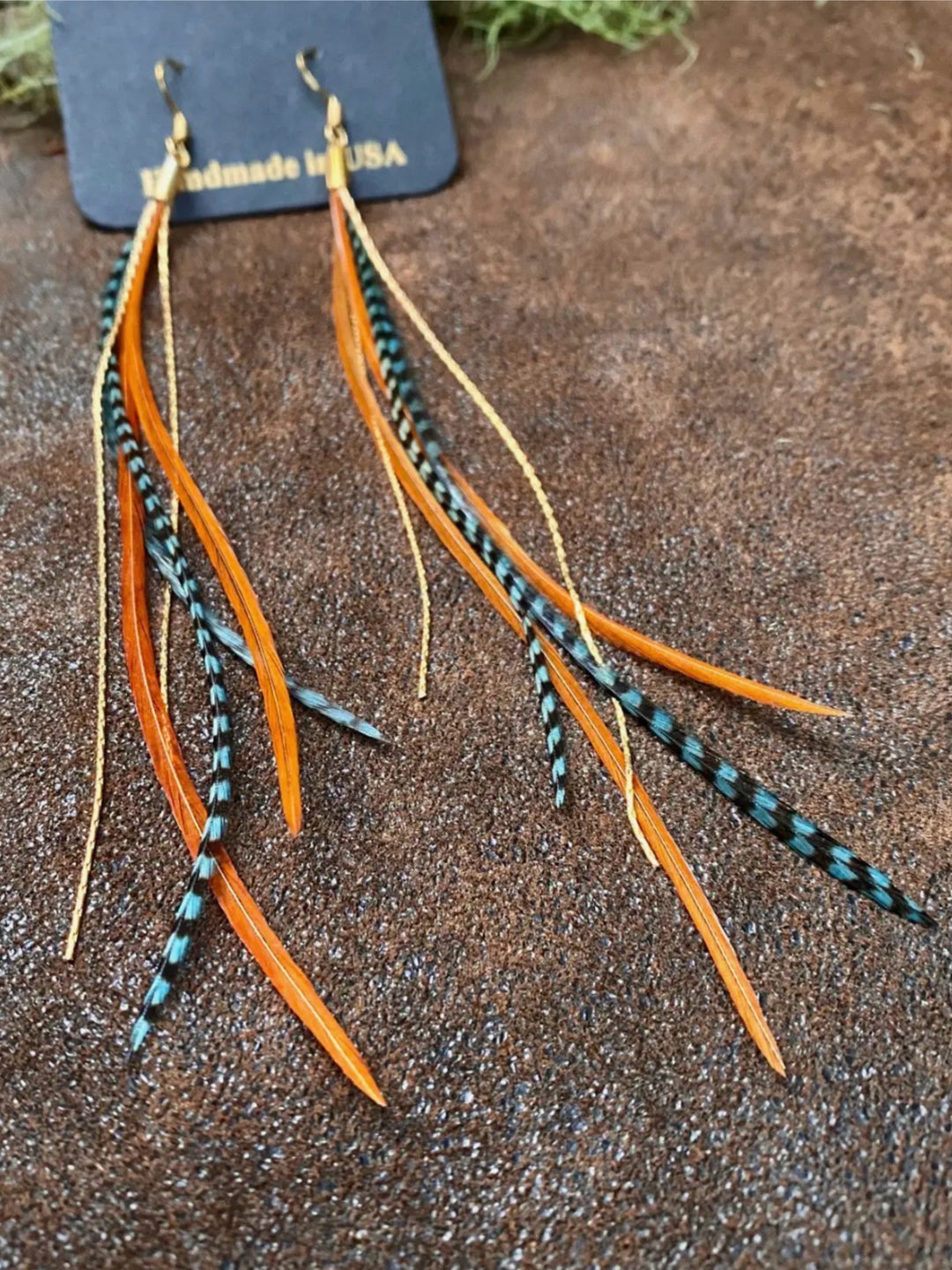 Handcrafted Teal & Fawn Mini Feather Dangle Earrings
