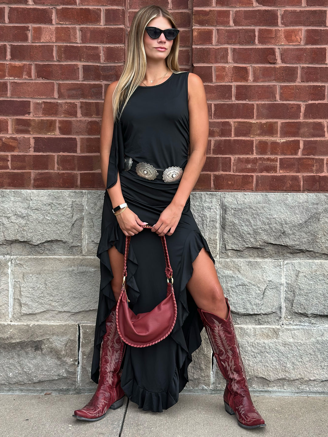 Bohemian Cowgirl High Slit Bodycon Dress