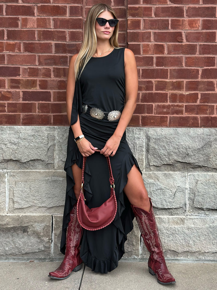 Bohemian Cowgirl High Slit Bodycon Dress