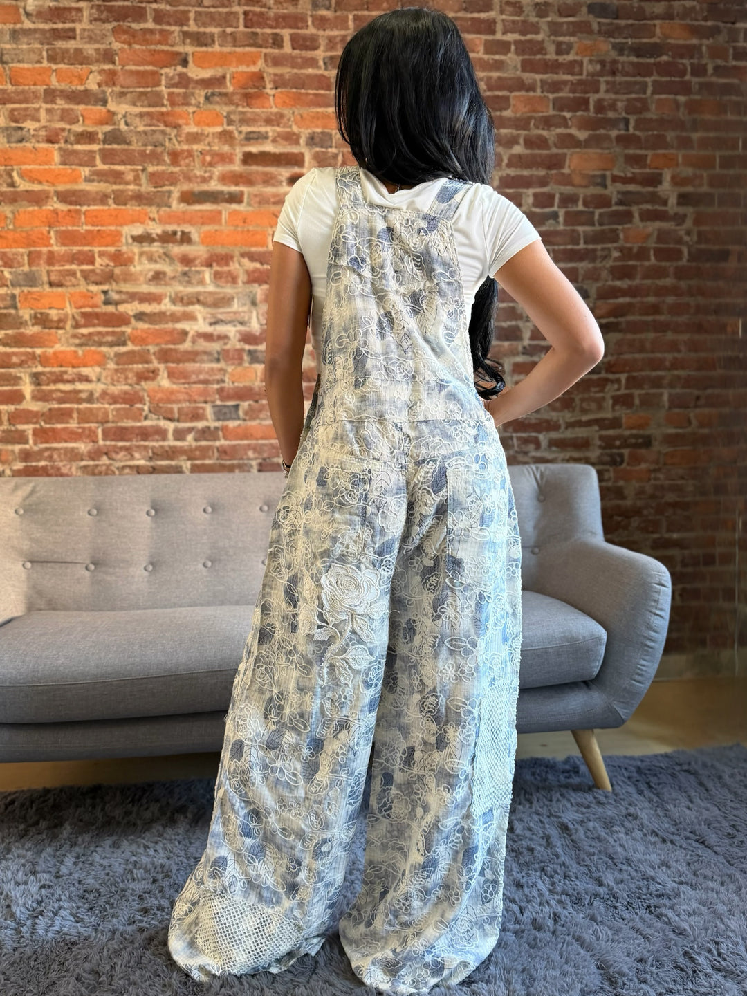 POL Indigo Blue Floral Overalls