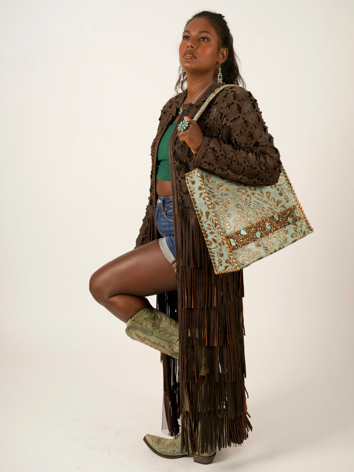 Kurtmen Turquoise Galaxy Tall Box Tote Bag
