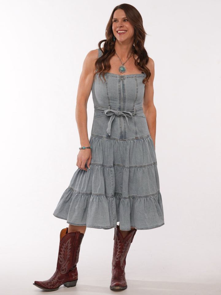 Riley Denim Tiered Midi Dress