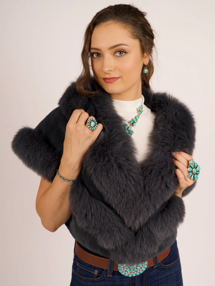 Premium Rabbit & Fox Fur Cape