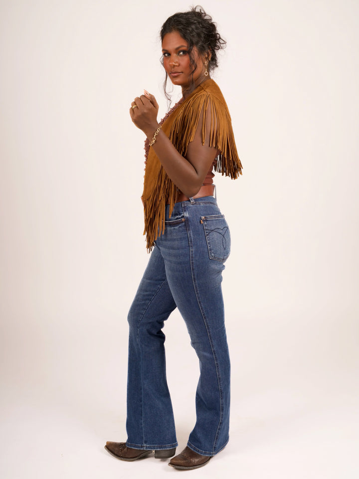 Handcrafted Cognac Suede Leather Fringe Shoulder Collar