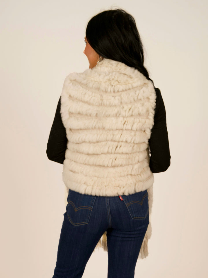 Ivory Rex Rabbit Pocket Shawl Fur Vest