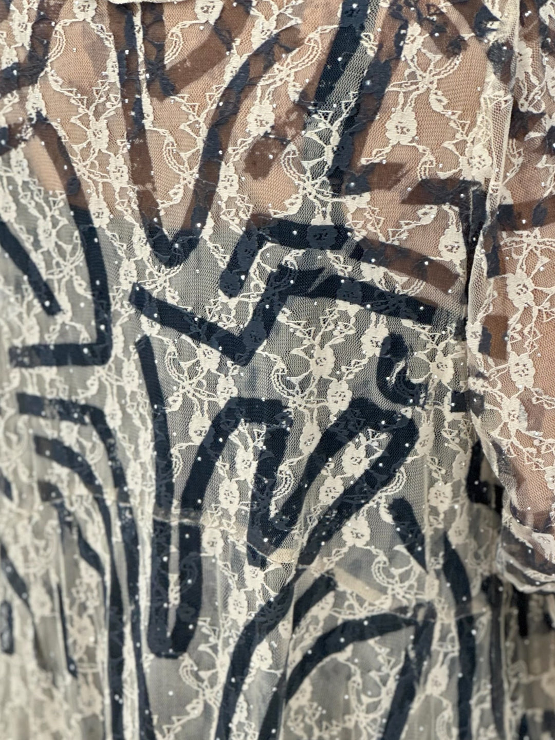 Rhinestone Black & Cream Lace Duster