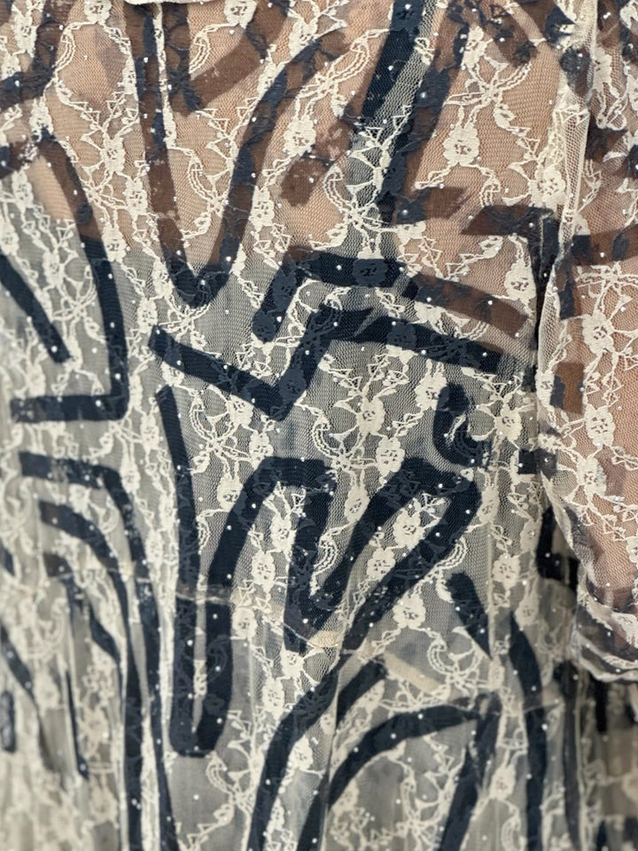 Rhinestone Black & Cream Lace Duster