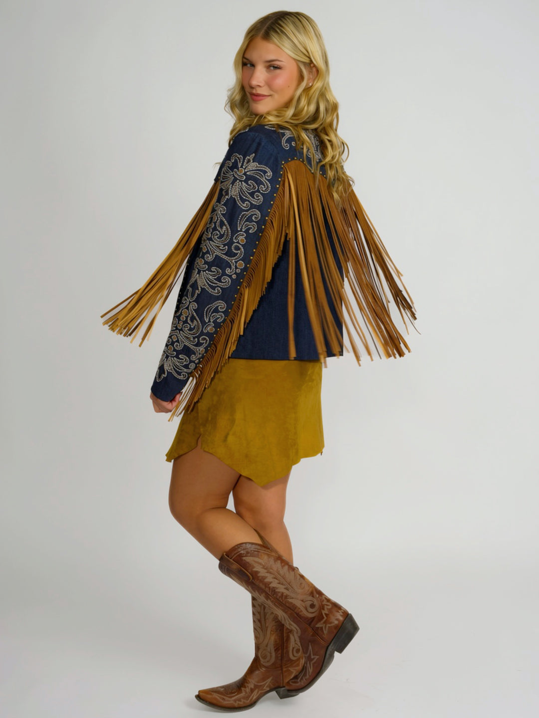 Western Cowgirl Embroidered Leather Fringe Jacket