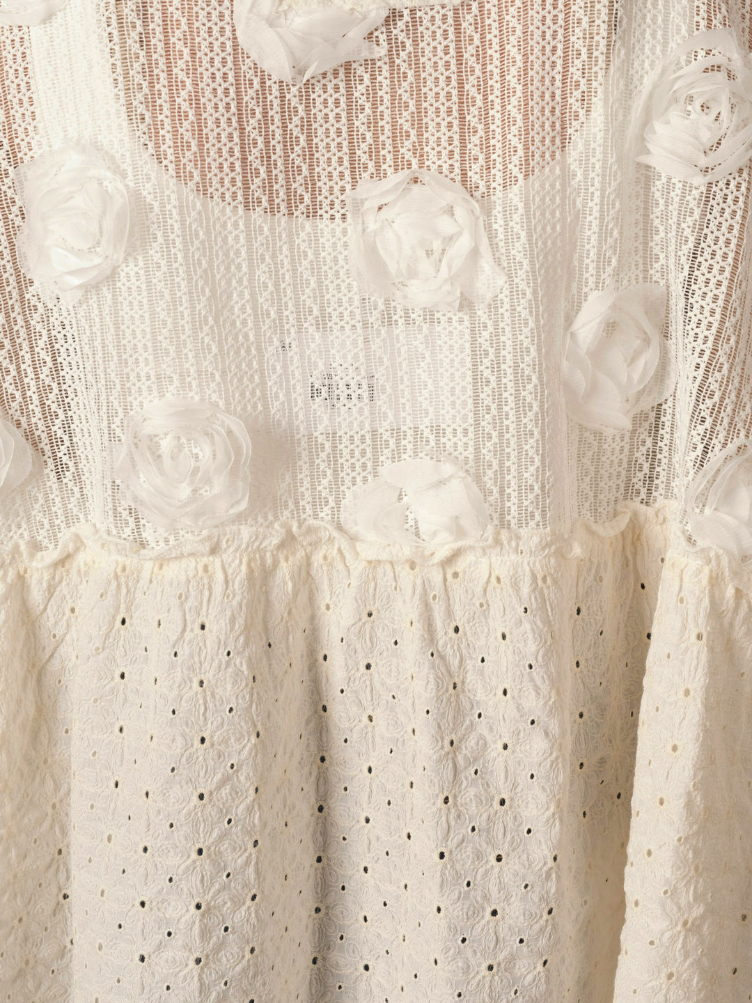 POL Vintage Lace V-Neck Balloon Sleeve Top with Floral Appliqué