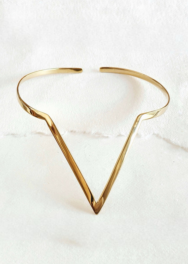 Brass V aztec Collar Necklace