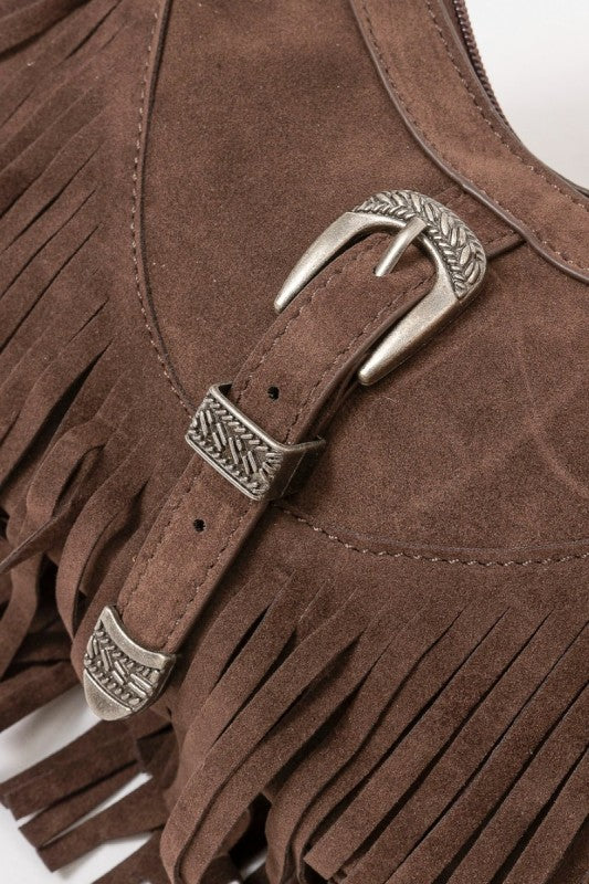 Faux Suede Fringe Handbag