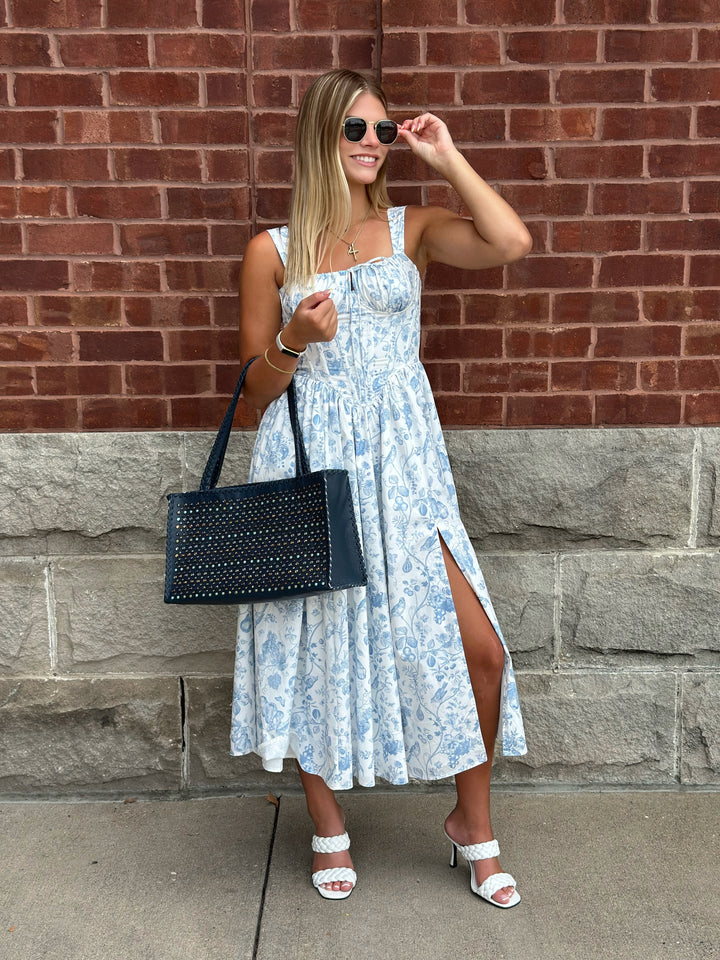 Poplin Floral Side Slit Midi Dress