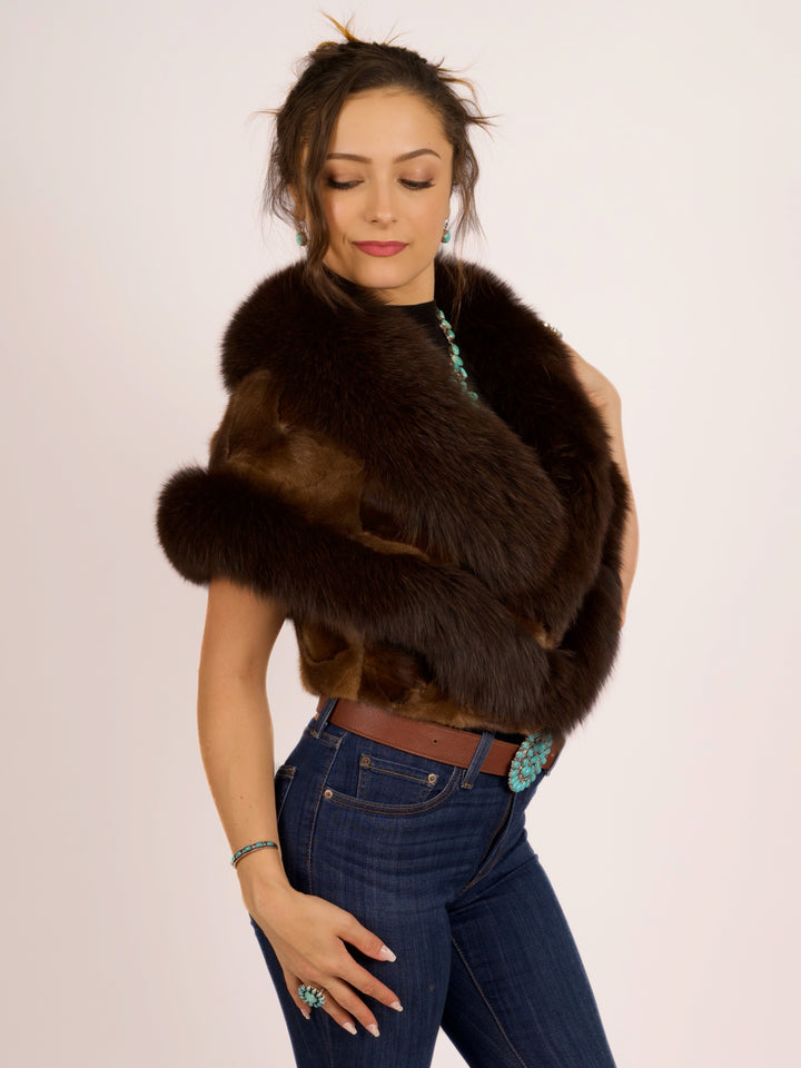 Premium Brown Mink & Fox Fur Cape