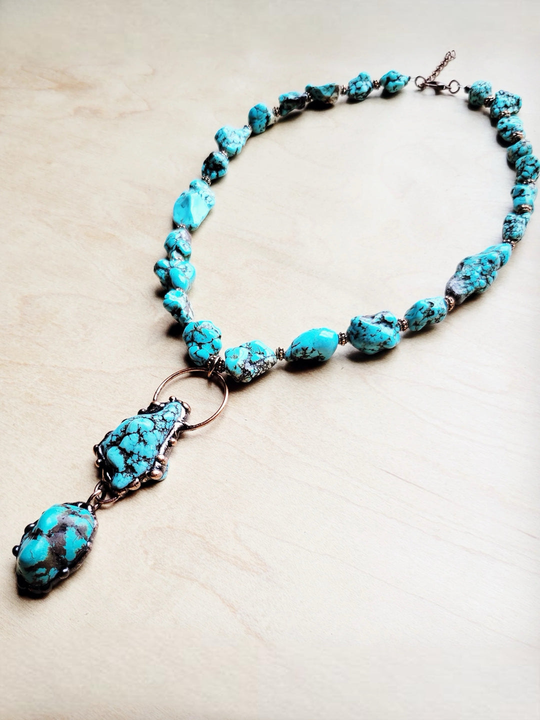 Blue Turquoise Necklace w/ Soldered Turquoise Pendant