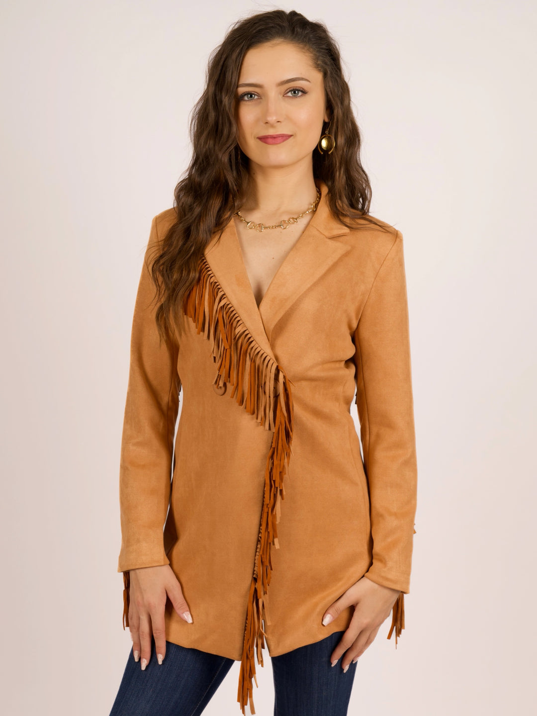 Boho Cowgirl Fringed Faux Suede Blazer
