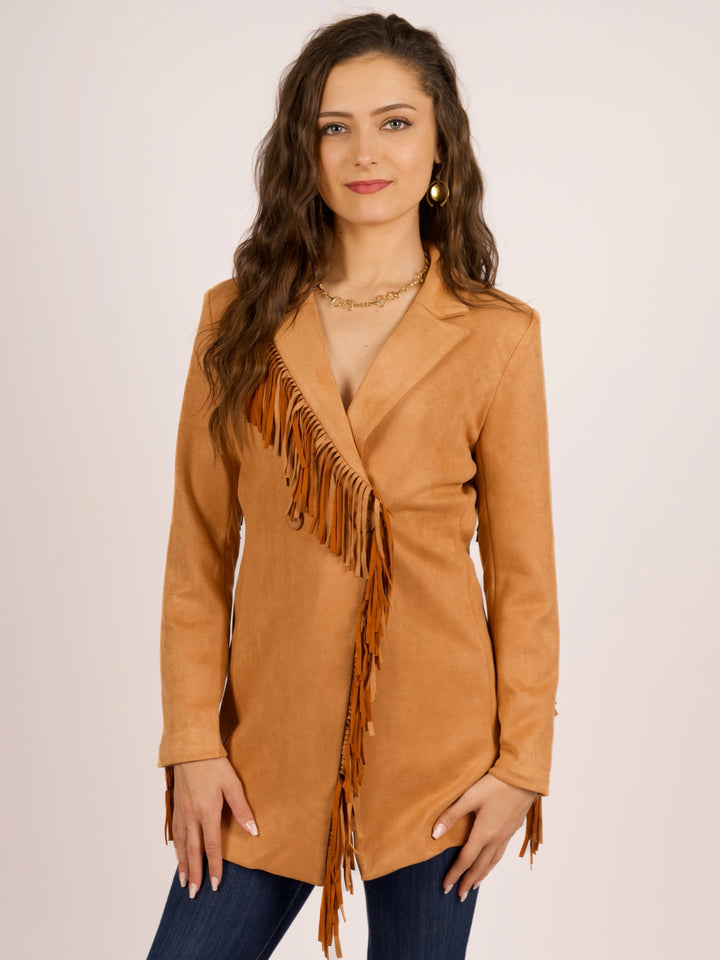 Boho Cowgirl Fringed Faux Suede Blazer