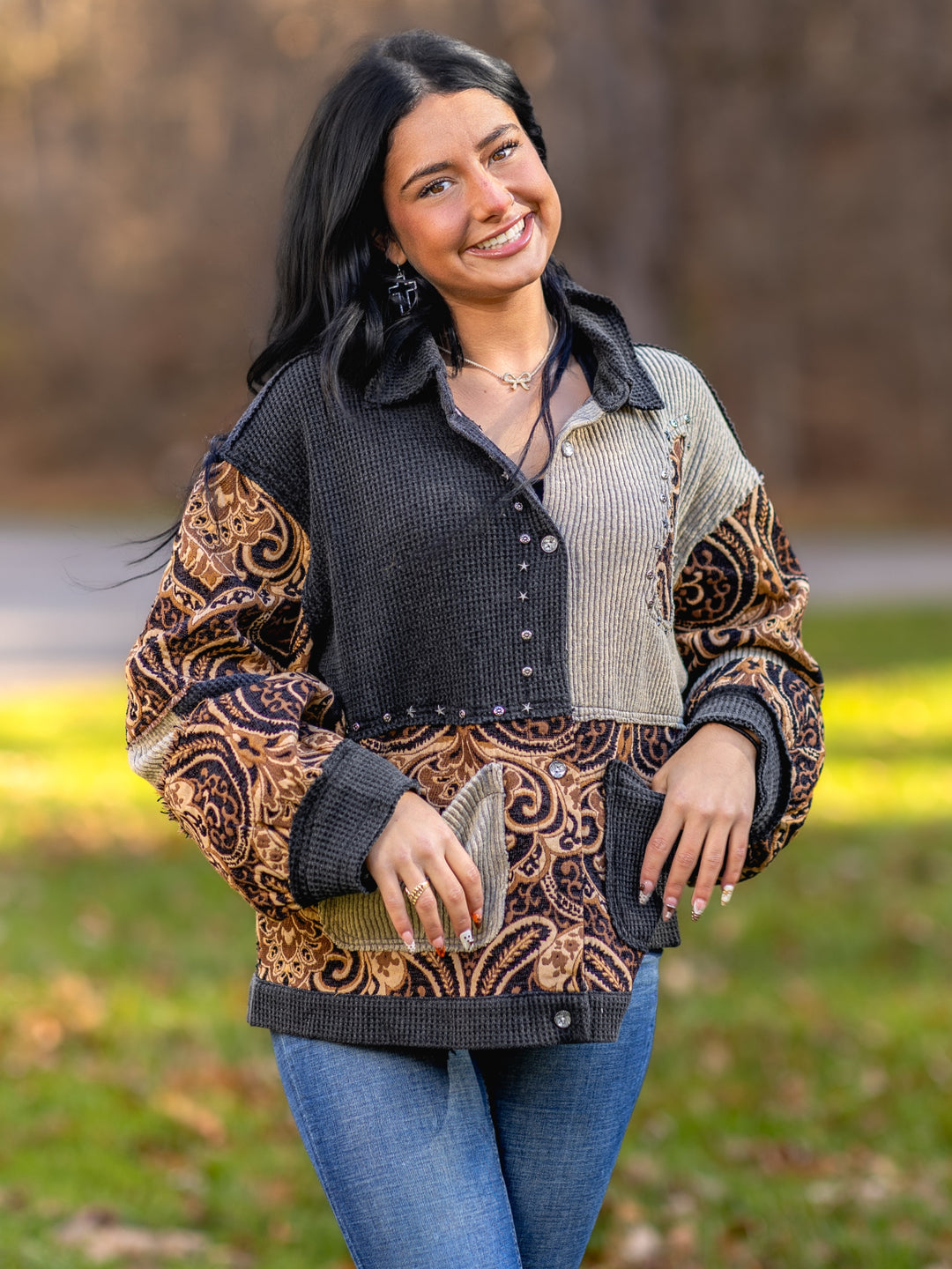 POL Vintage Boho Balloon Sleeve Oversized Jacket