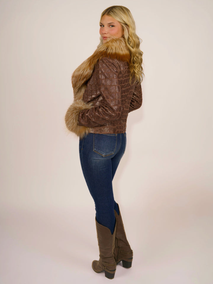 Sparkling Croc & Fox Fur Leather Jacket