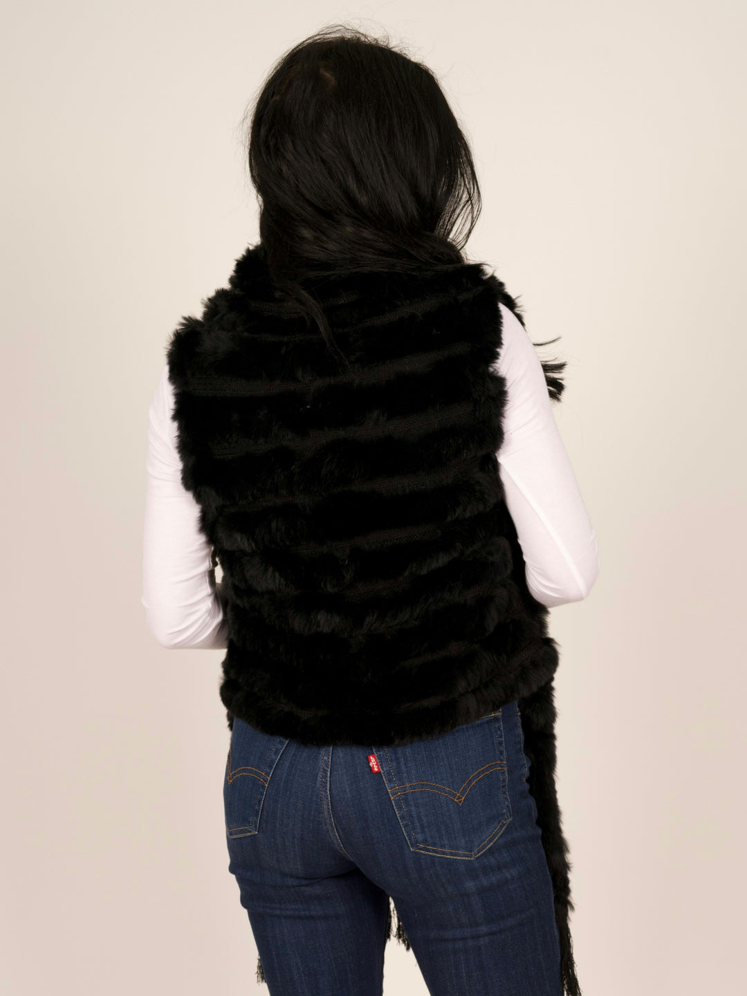 Black Rex Rabbit Pocket Shawl Fur Vest