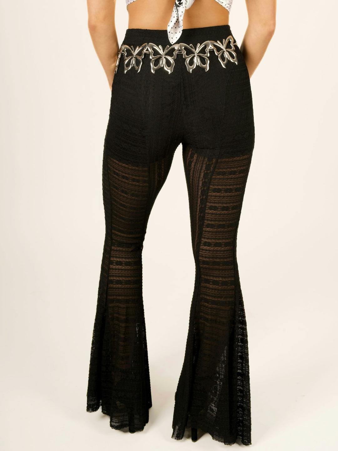 High Waisted Striped Lace Flare Pants
