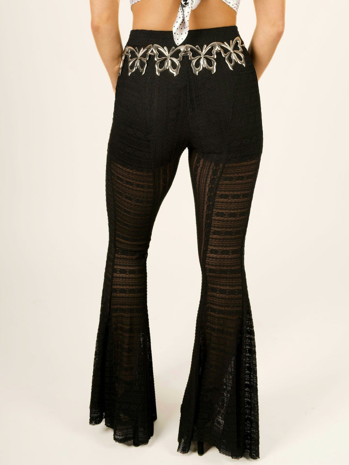 High Waisted Striped Lace Flare Pants
