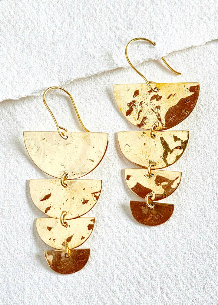 Brass hammered half moon dangle earrings